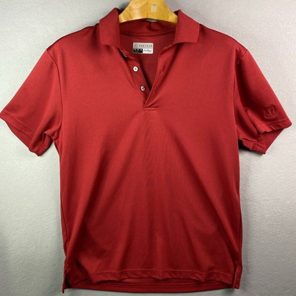 PGA Tour Golf Polo Men's Medium Red Airflux Short Sleeve 37763‎ Athleisure